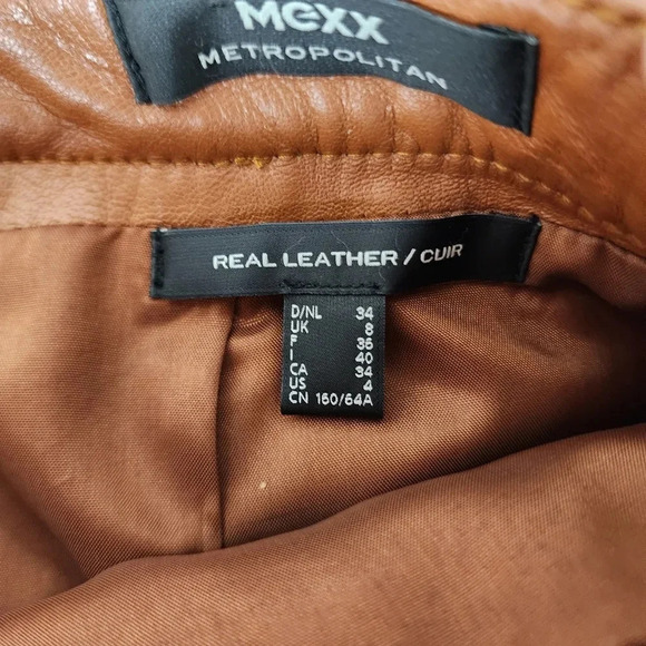 Vintage Mexx Leather Mini Skirt Tawny Brown Lined Size 4 - Picture 3 of 14